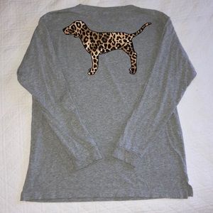 GREY PINK TEE - CHEETAH PRINT DOG